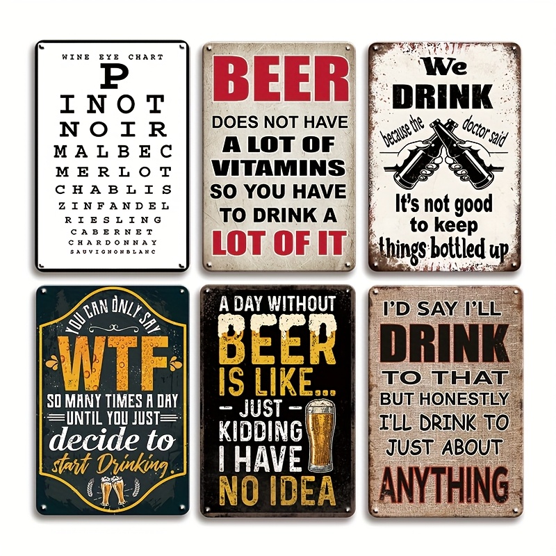 Beer And Wine Quote - ป้ายโลหะลายเบียร์ 2 มิติ สไตล์วินเทจ 1 ชิ้น