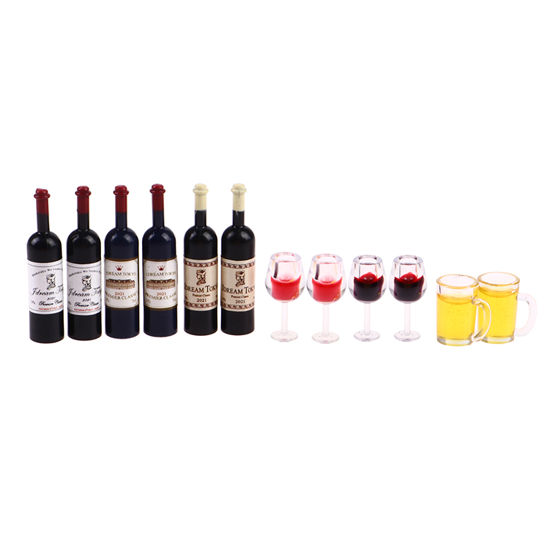 Wine Beer House - ชุดเฟอร์นิเจอร์จำลองแก้วไวน์ แก้วเบียร์ และขวดไวน์สำหรับบ้านตุ๊กตาขนาดจิ๋ว - ของตกแต่งบ้าน 12