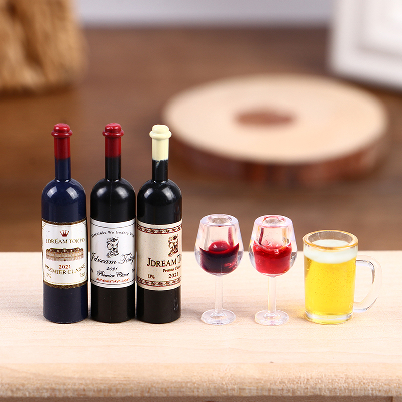 Wine Beer House - 5 ชิ้น 1:12 ตุ๊กตาจิ๋วขวดไวน์แก้วเบียร์รุ่นเฟอร์นิเจอร์ตกแต่งบ้านของเล่นอุปกรณ์ฉาก