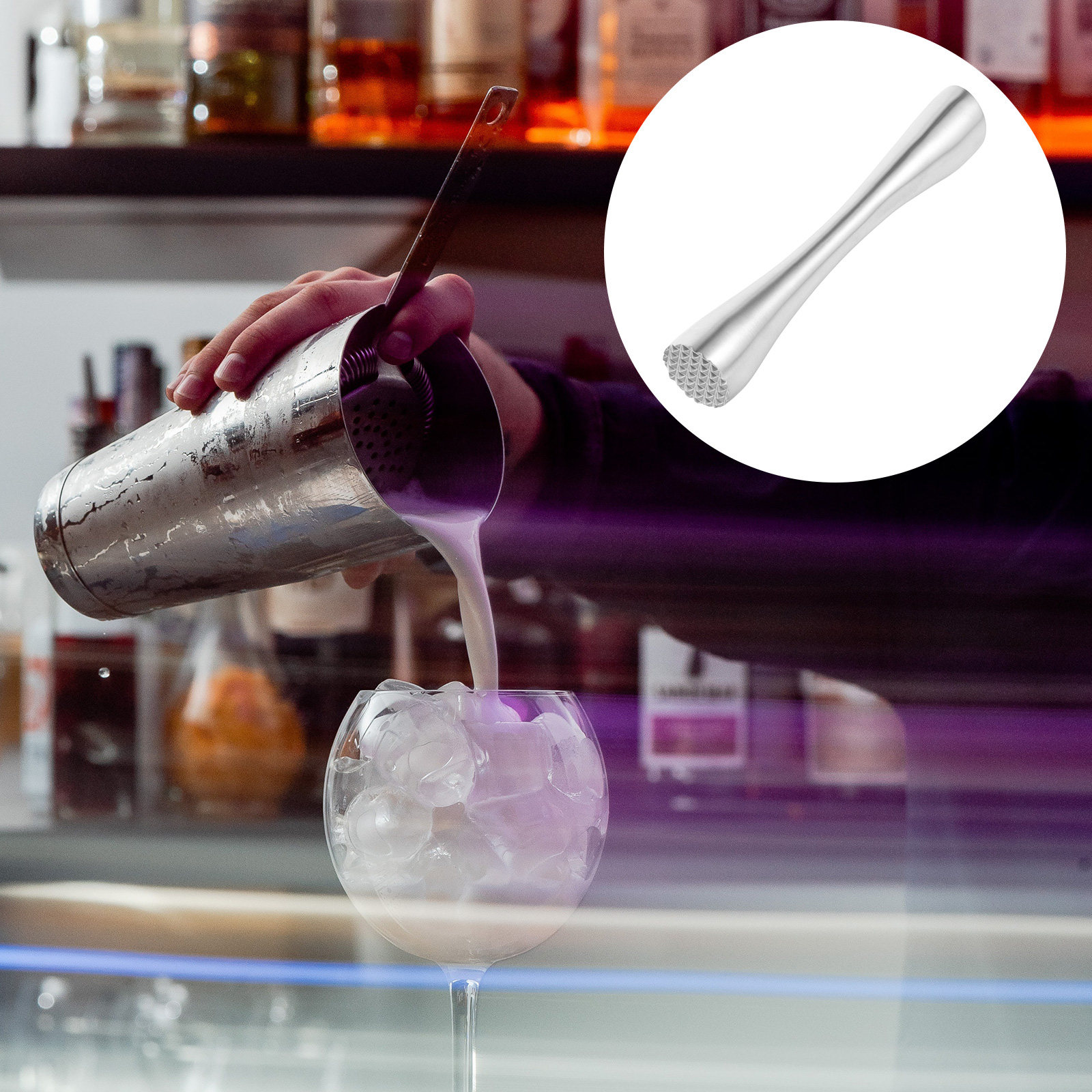 Muddler Cocktail Bar - ไม้บดน้ำแข็งสแตนเลสคุณภาพสูง ด้ามจับออกแบบตามหลักสรีรศาสตร์ สำหรับบดน้ำแข็ง ผสมค็อกเทล อุปกรณ์บาร์ ร้านชานม