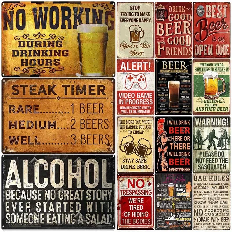 Beer And Wine Quote - ป้ายตกแต่งบาร์ผับ คำคมตลกๆ ป้ายโลหะดีบุก ป้ายโปสเตอร์ ป้ายวินเทจ ป้ายเหล็กสนิม