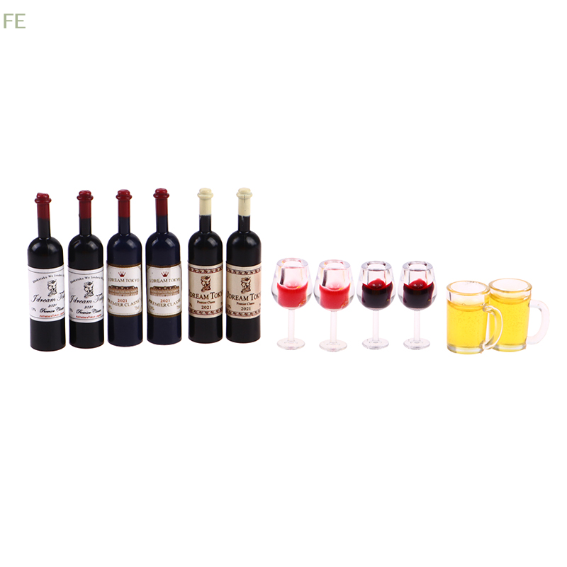 Wine Beer House - [FE] แฟชั่นใหม่คุณภาพสูง 5 ชิ้น 1:12 ตุ๊กตาจิ๋วถ้วยไวน์แก้วเบียร์ขวดไวน์รุ่นเฟอร์นิเจอร์ตกแต่งบ้านของเล่น