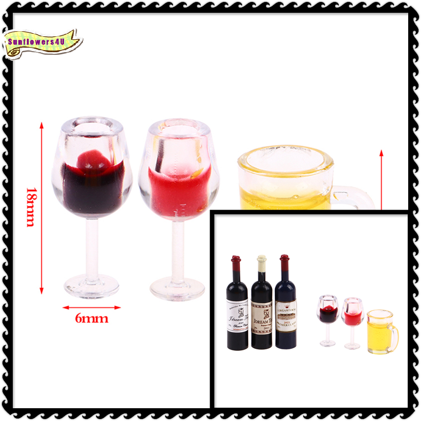 Wine Beer House - 5 ชิ้นแฟชั่นคุณภาพสูง 5 ชิ้น 1:12 ตุ๊กตาจิ๋วถ้วยไวน์แก้วเบียร์ขวดไวน์รุ่นเฟอร์นิเจอร์ตกแต่งบ้านของเล่น
